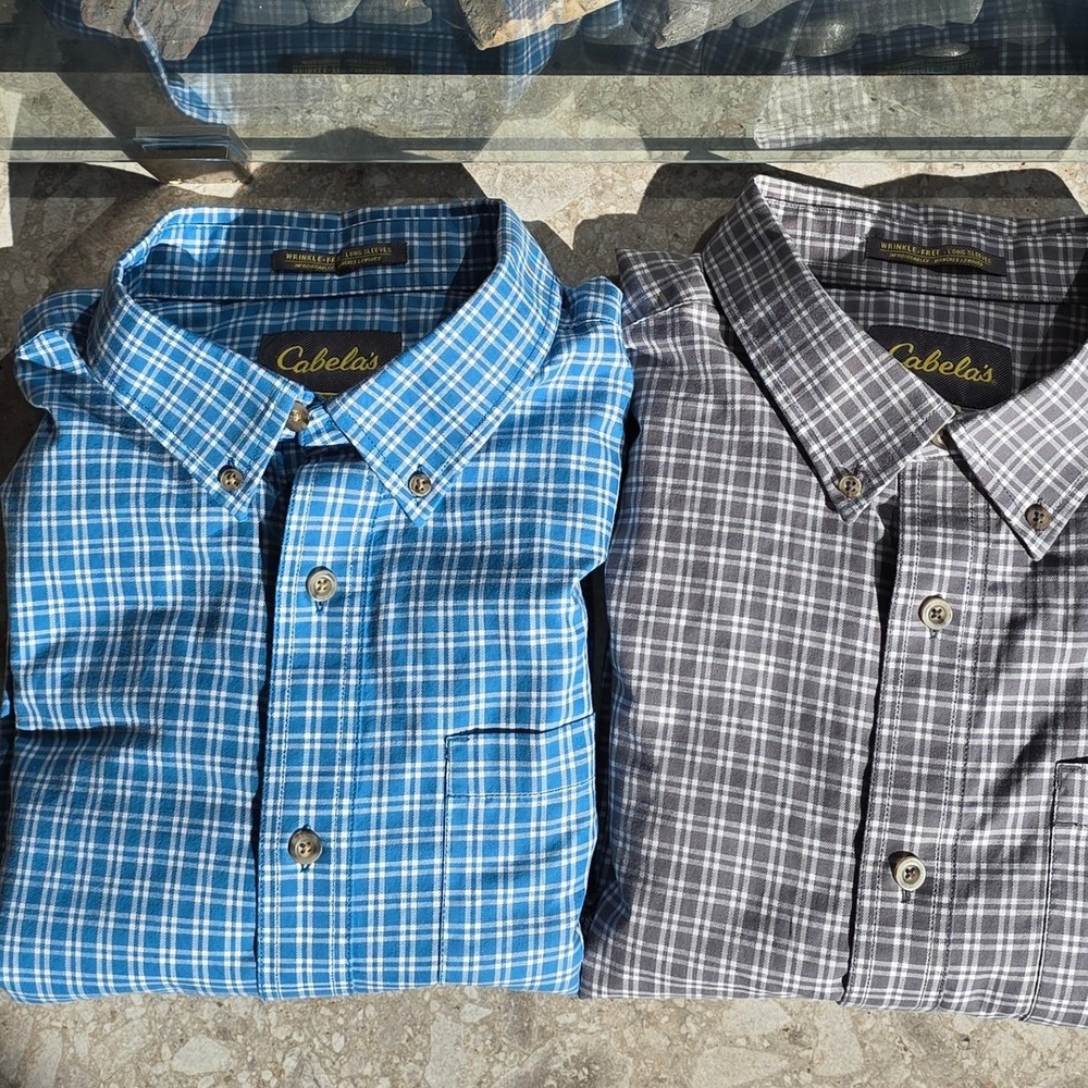 Cabela's Mens Button Down Long Sleeve Shirts XL Lot of 2 Wrinkle Free Windowpane